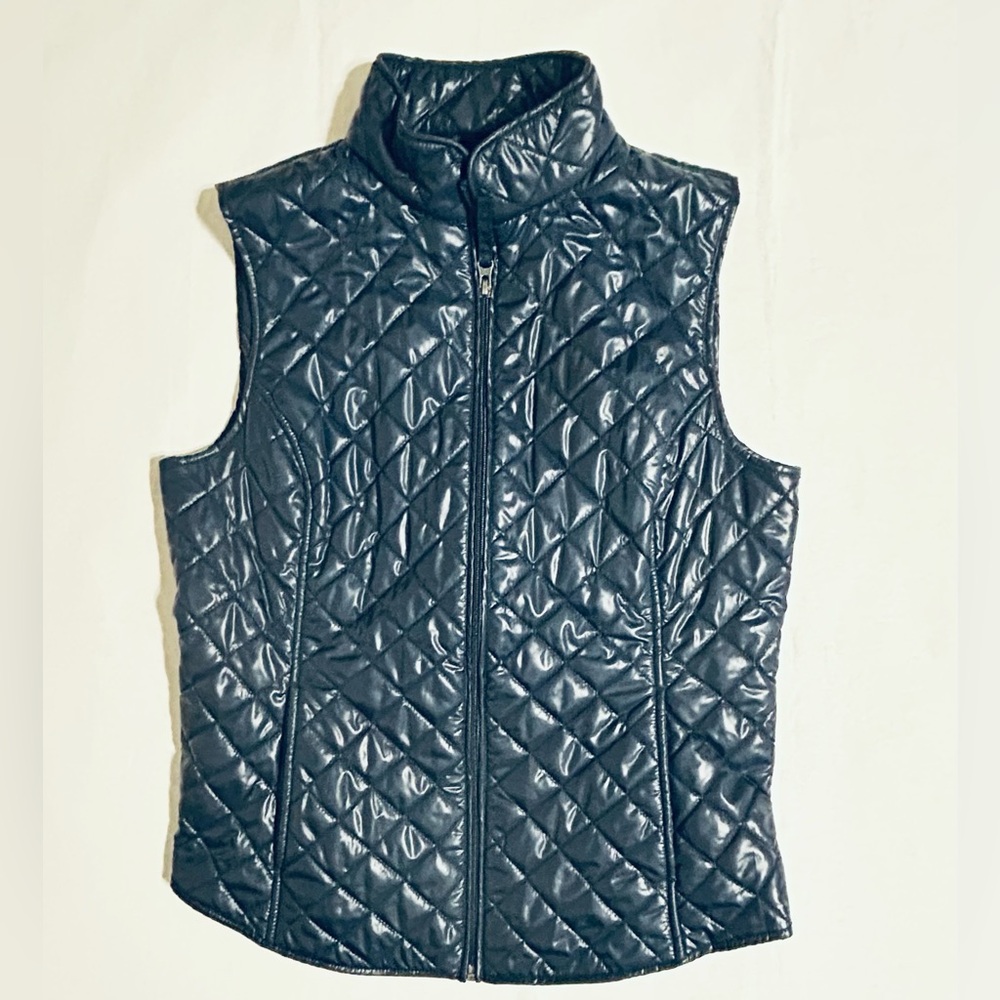 Van Heusen Women Blue Quilted Full Zip Vest Size Medium
